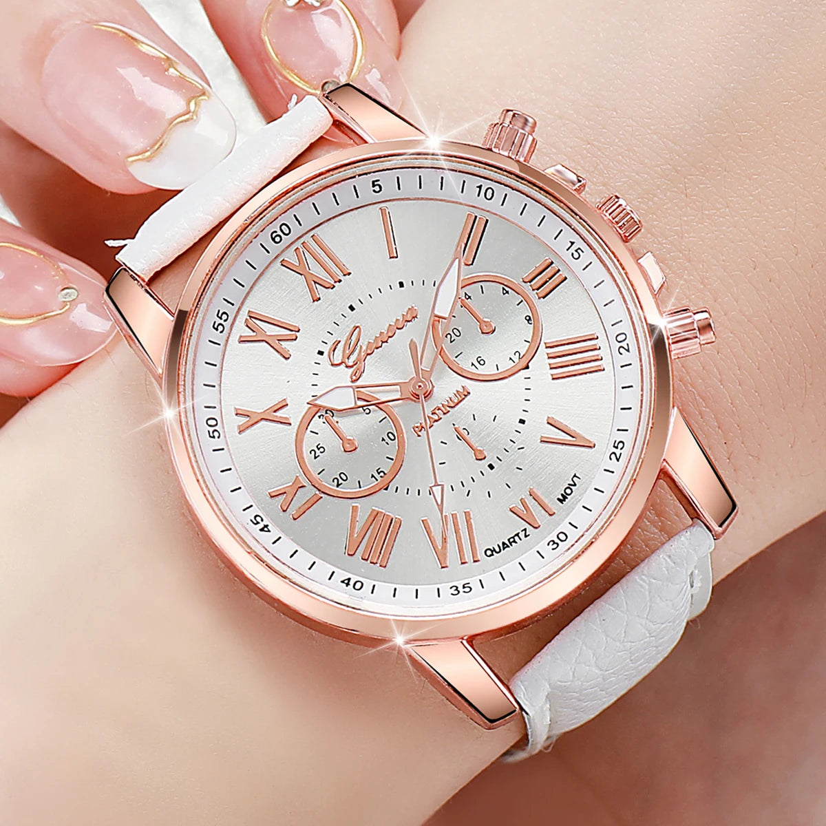Box 5pcs Women's Watches Fashion Roma Dial Leather Band Quartz Watch Ladies