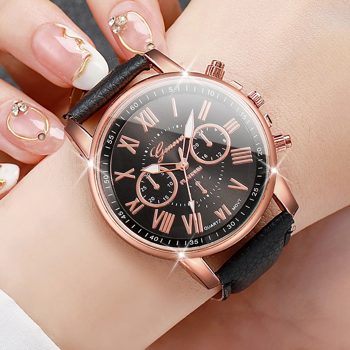 Box 5pcs Women's Watches Fashion Roma Dial Leather Band Quartz Watch Ladies