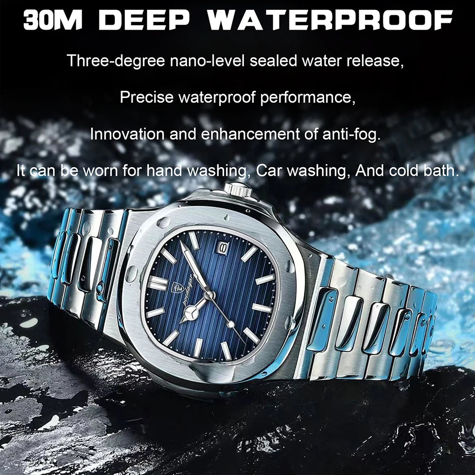 Watch Water proof Male Stainless Steel Square Quartz