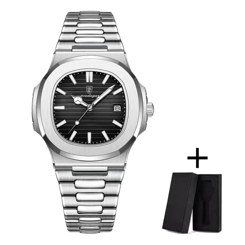 Watch Water proof Male Stainless Steel Square Quartz