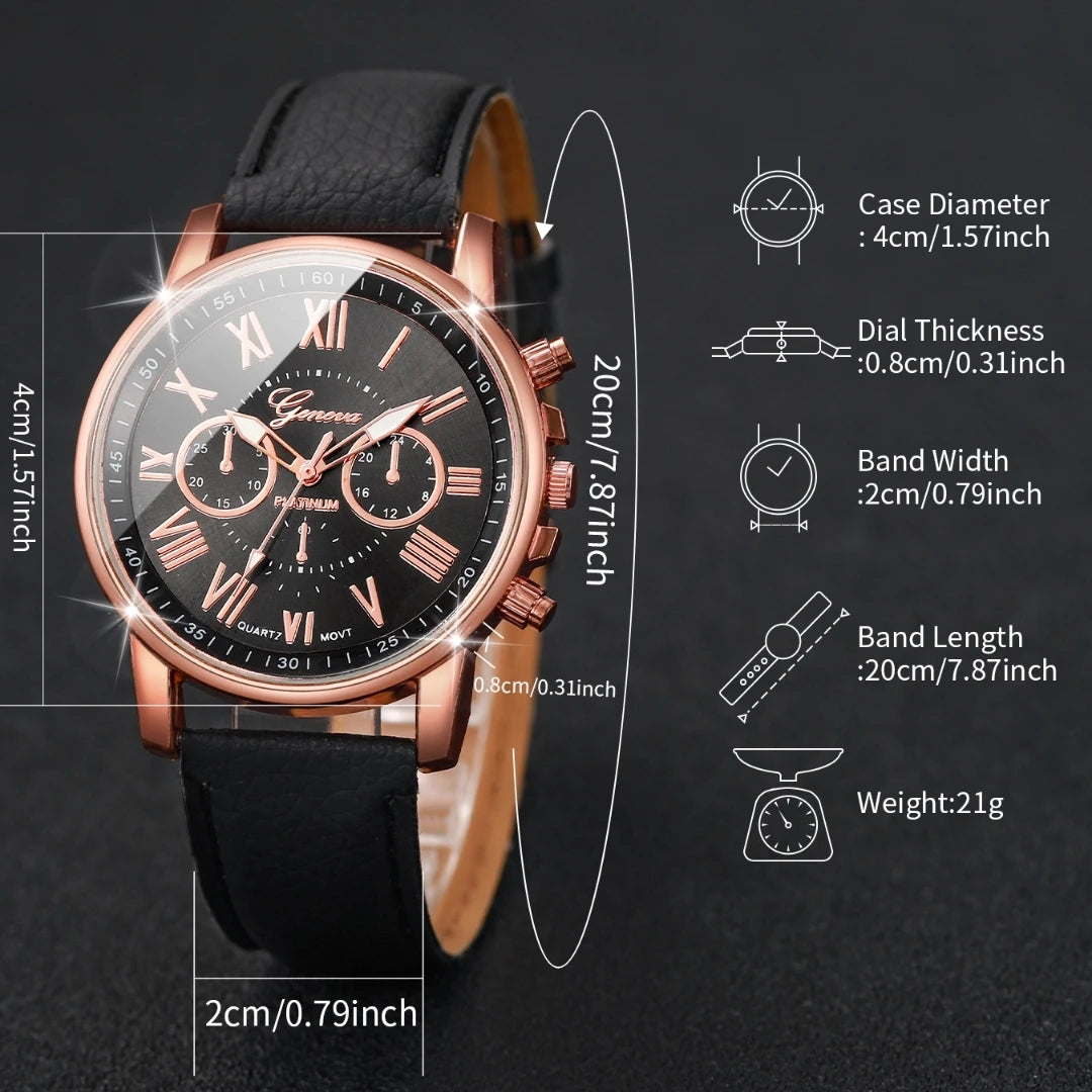Box 5pcs Women's Watches Fashion Roma Dial Leather Band Quartz Watch Ladies