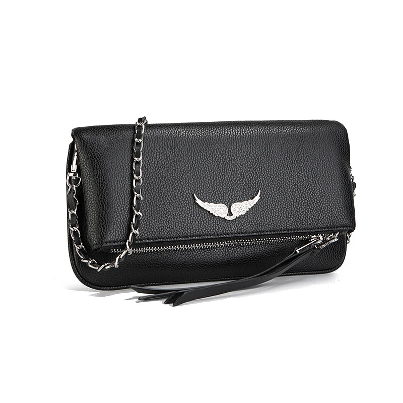 Black Clutch Zadigent Bags For Women Shoulder Bag Party Wing Decoration Two Chain Sacs A Main Femme