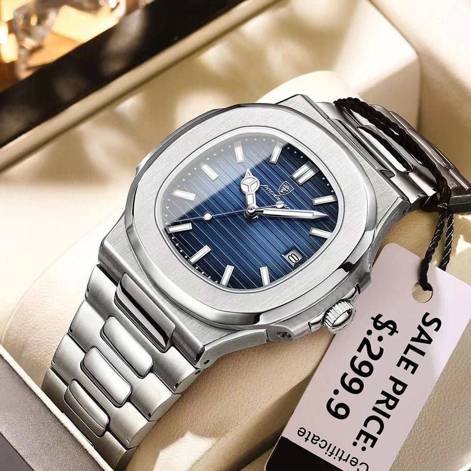 Watch Water proof Male Stainless Steel Square Quartz