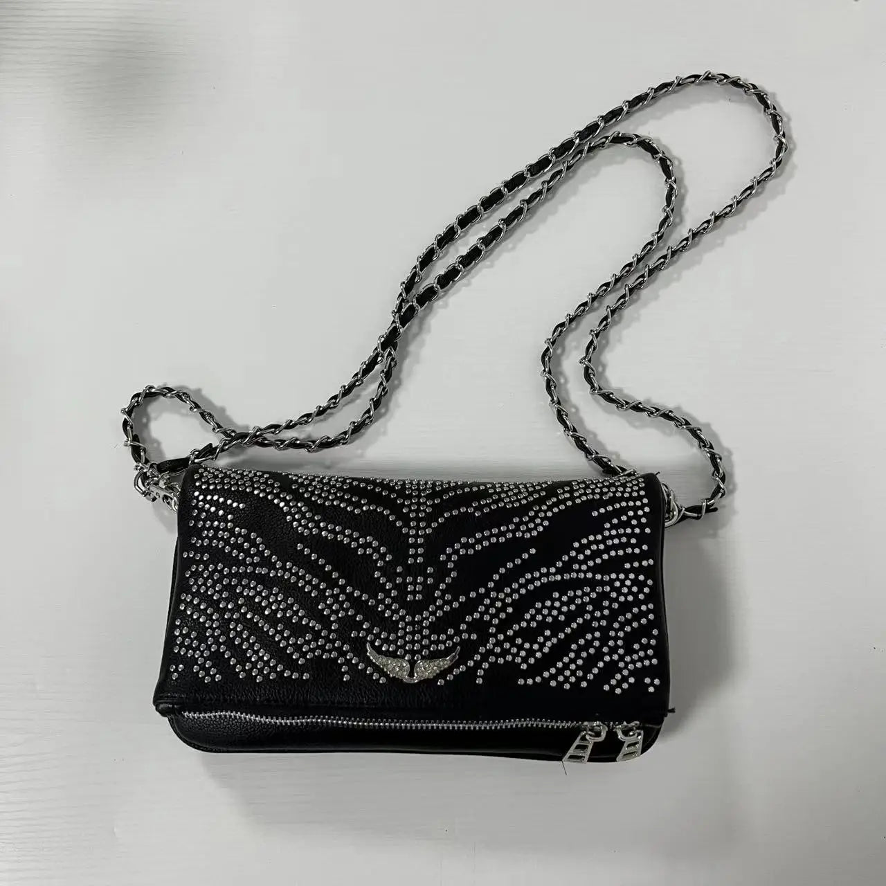 Black Clutch Zadigent Bags For Women Shoulder Bag Party Wing Decoration Two Chain Sacs A Main Femme