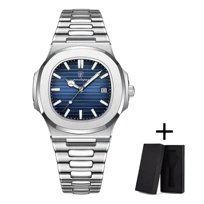 Watch Water proof Male Stainless Steel Square Quartz