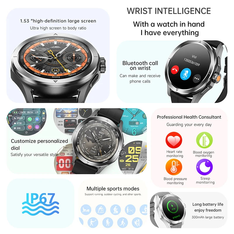 Smart Watch unissex AMOLED Screen Waterproof Bluetooth