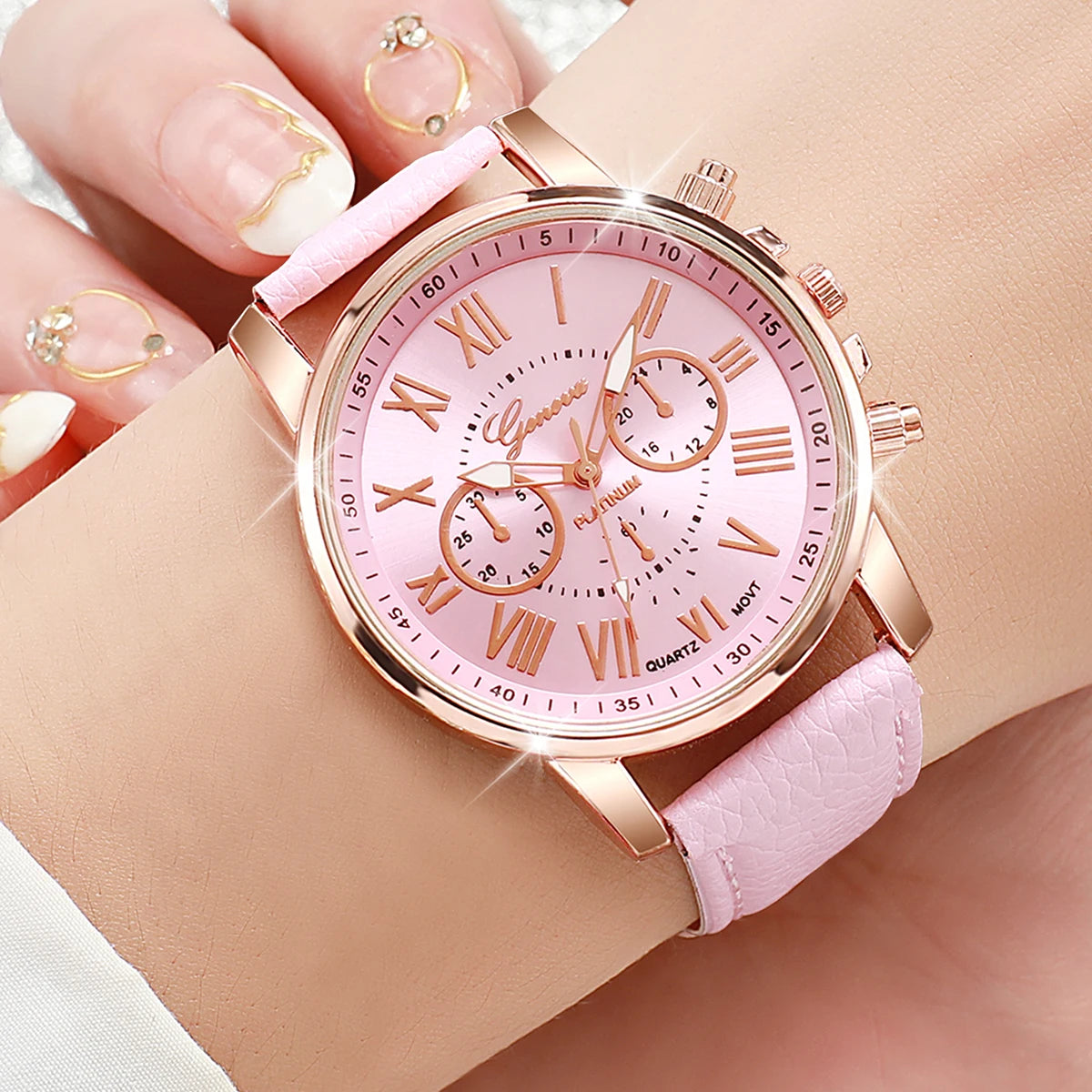Box 5pcs Women's Watches Fashion Roma Dial Leather Band Quartz Watch Ladies